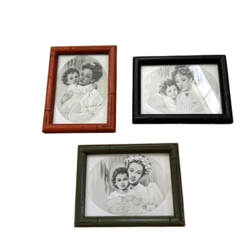 Hawaiian Mother Child Bamboo Frame James Stickney Art Print Set 3 Small Charcoal